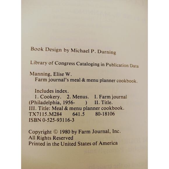 Farm Journal's Meal and Menu Planner Cookbook - Vtg 1980 Hardcover Elise Manning - Picture 8 of 12
